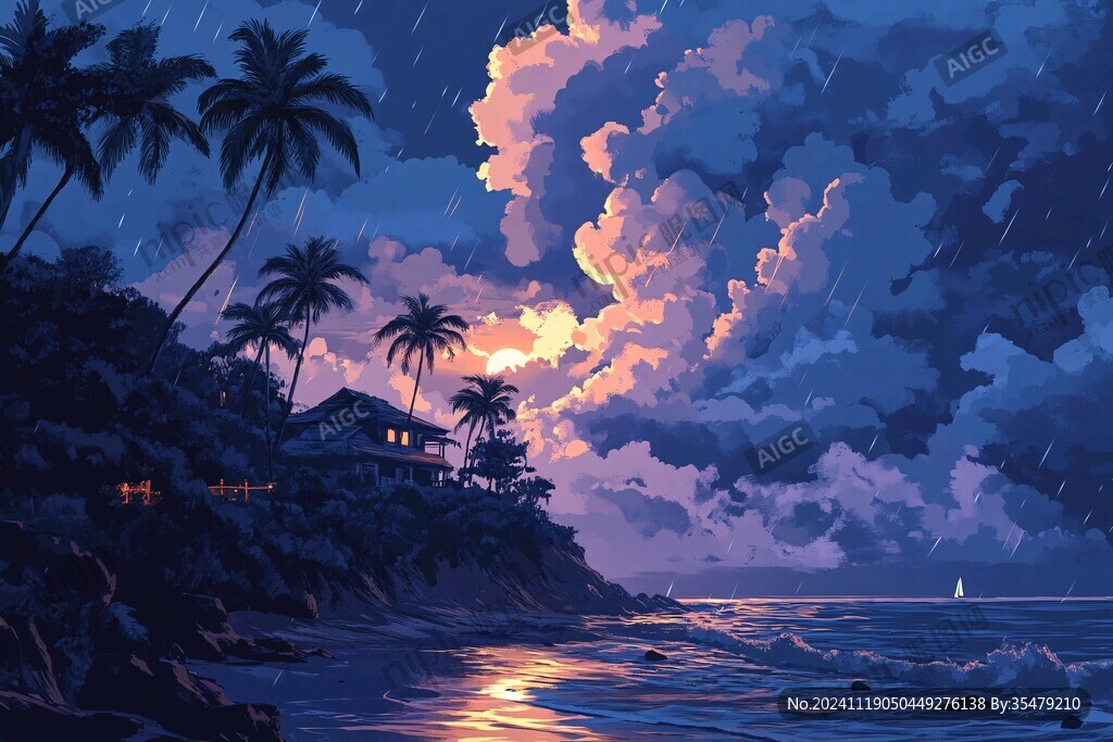 海边落日插画