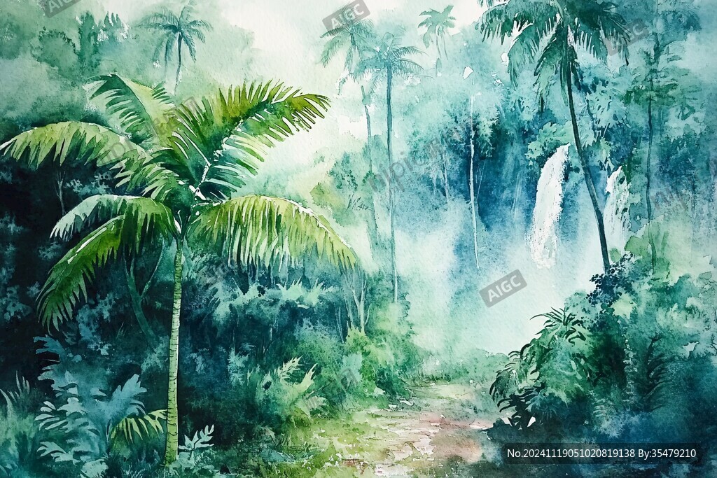 热带风景水彩画