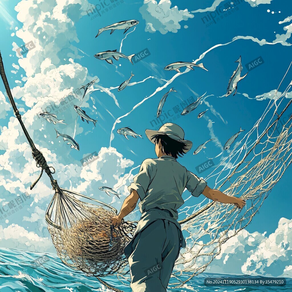 捕鱼的少年