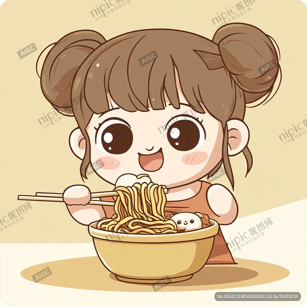卡通吃面女孩