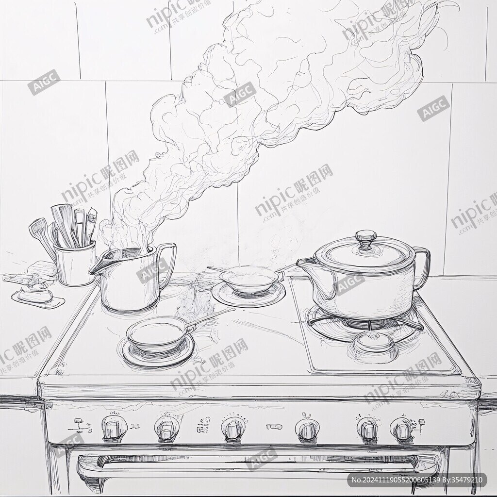 厨房场景手绘
