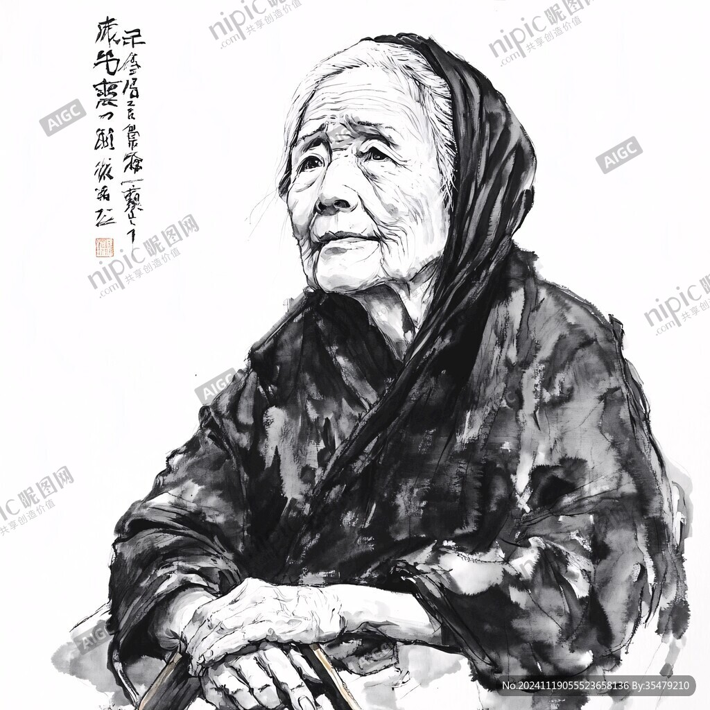 母爱水墨画