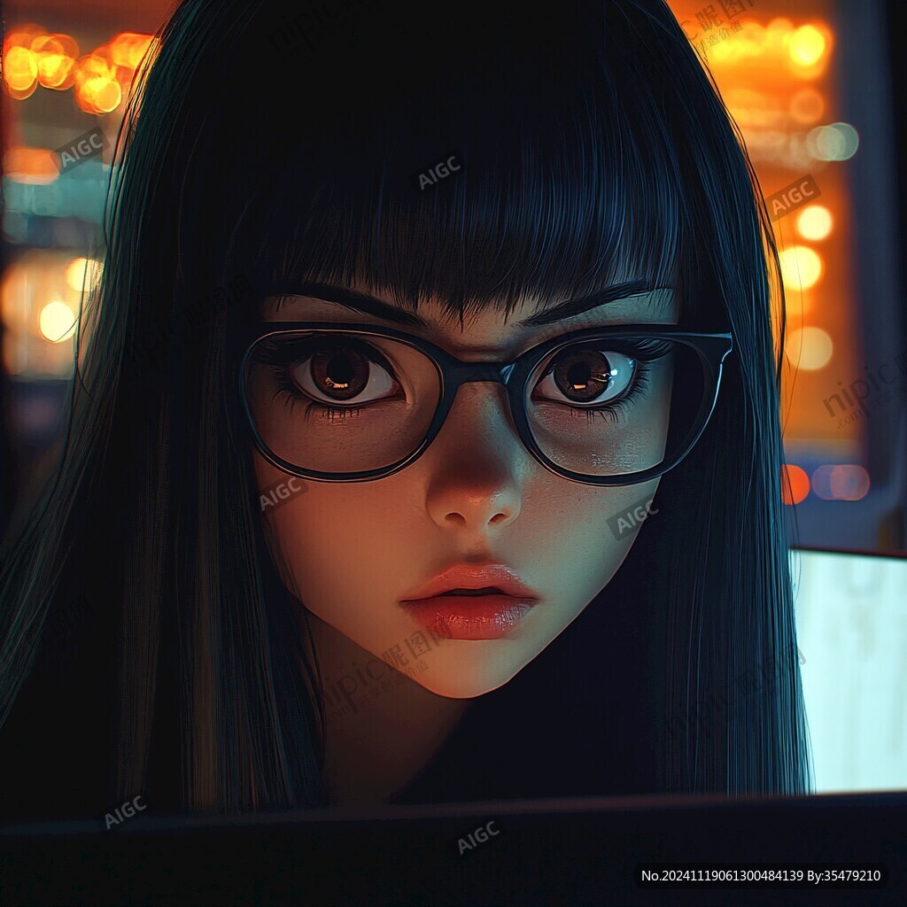 眼镜女孩插画