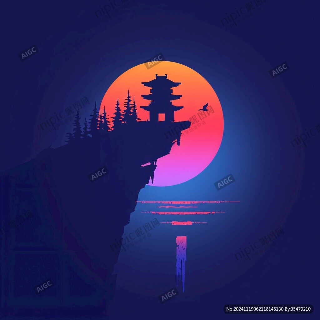 虎溪夜月景点插画