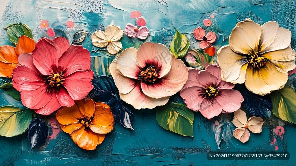 3d浮雕缤纷花卉