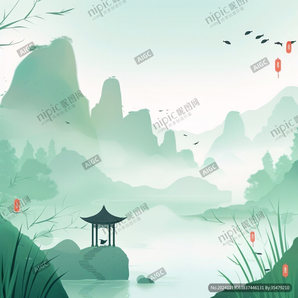 山水竹林插画