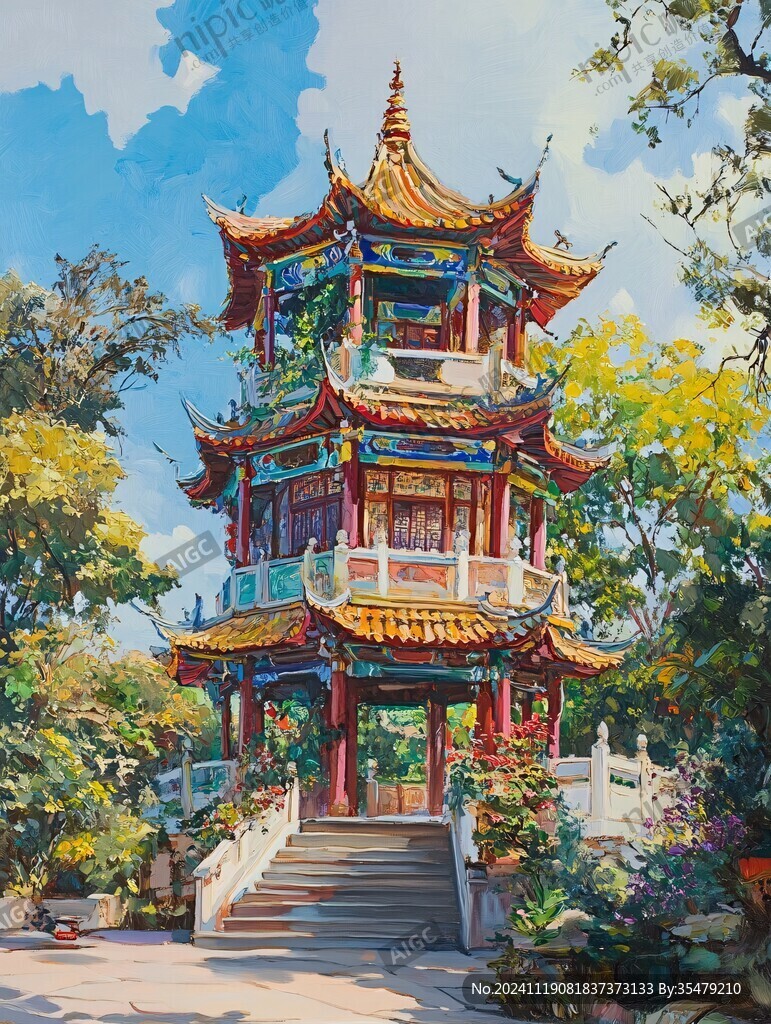 插画爱晚亭