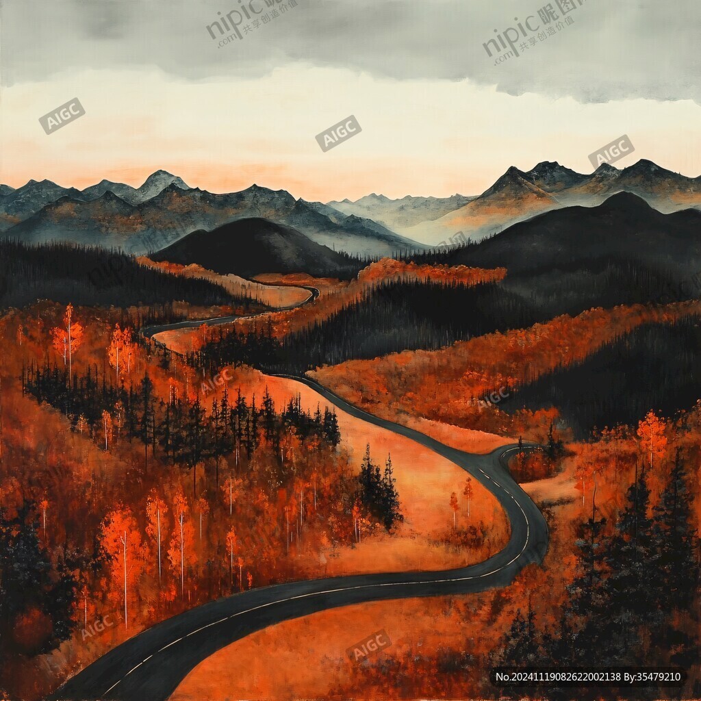 油画远山