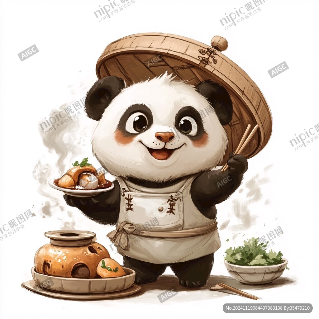 大熊猫美食插画