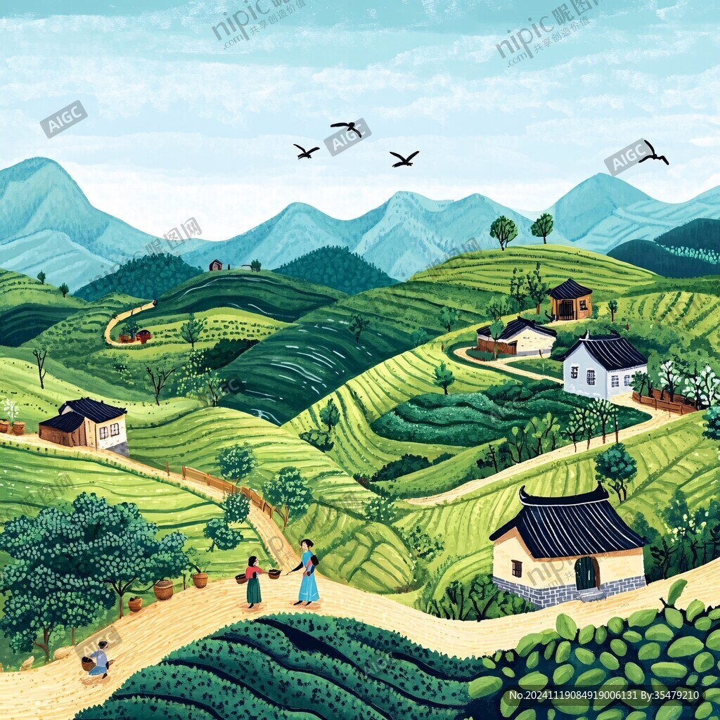 茶园风光插画
