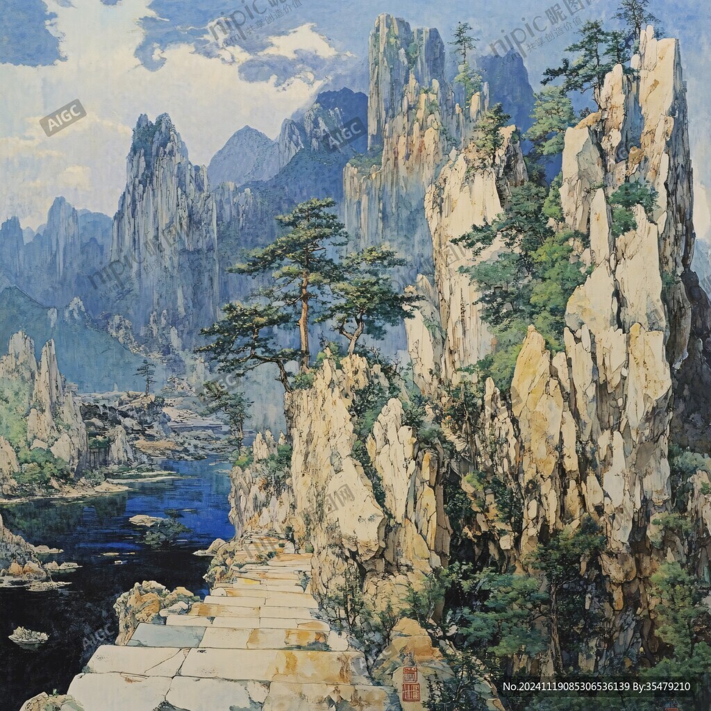 迎客松油画