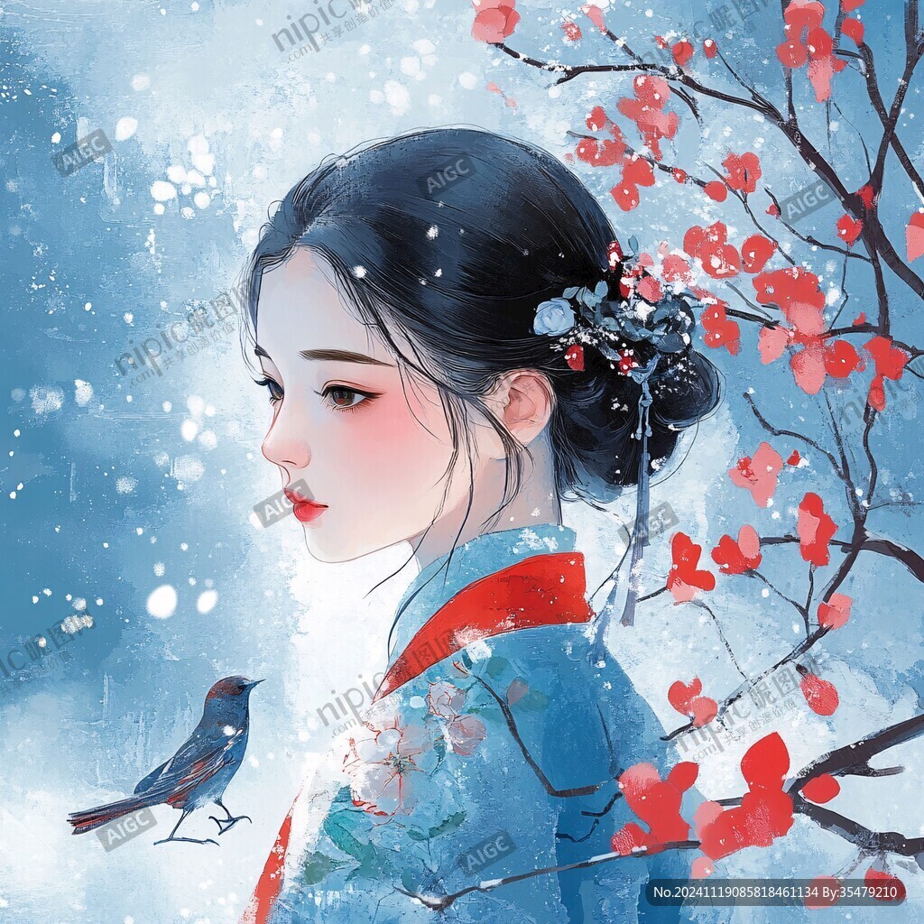 古风美女头像插画封面