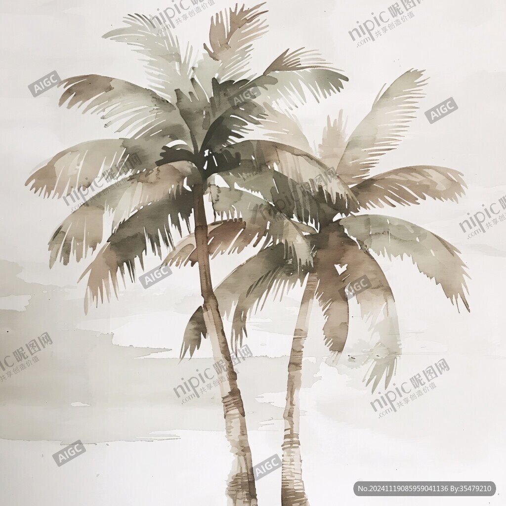 棕榈树水粉画