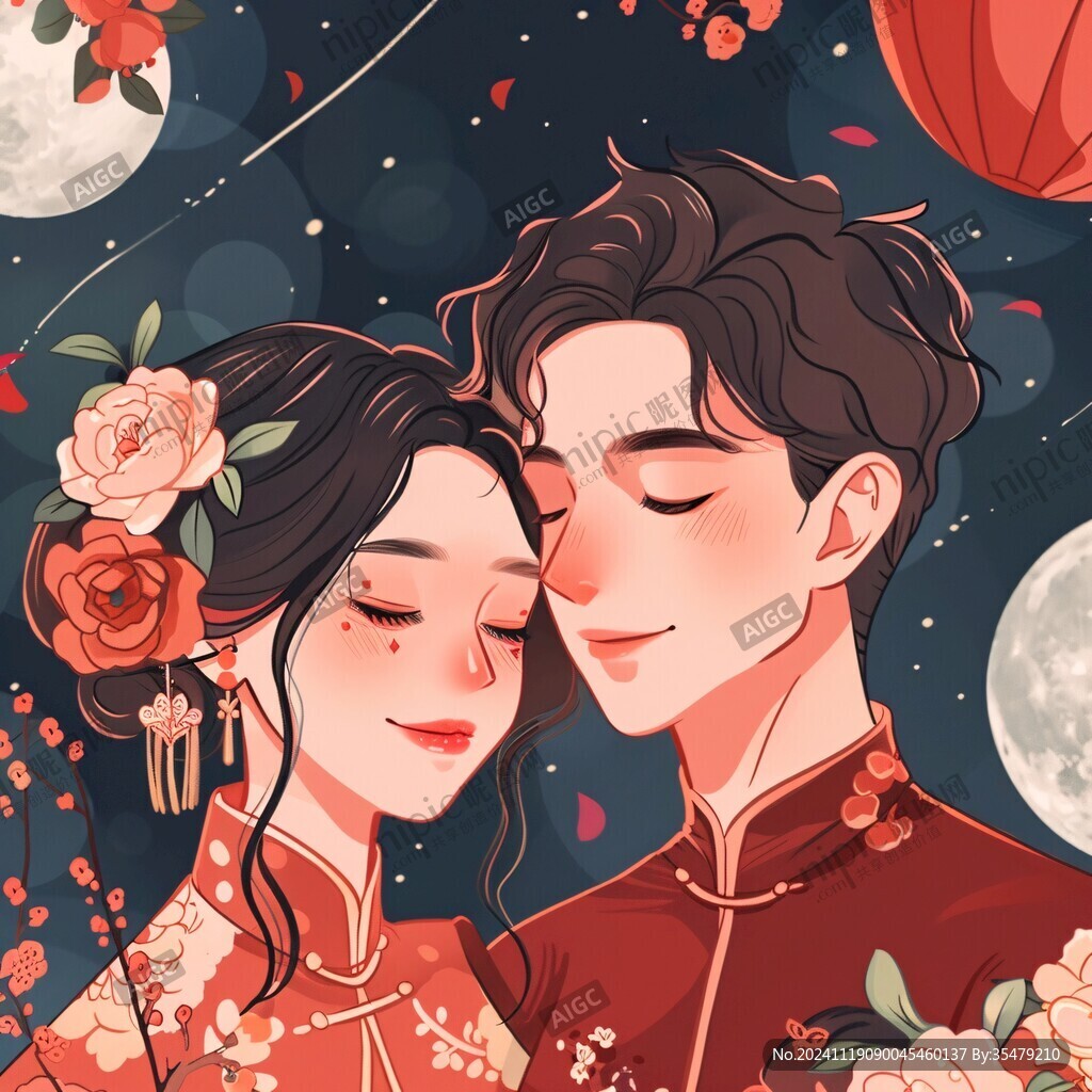 新年情侣头像插画