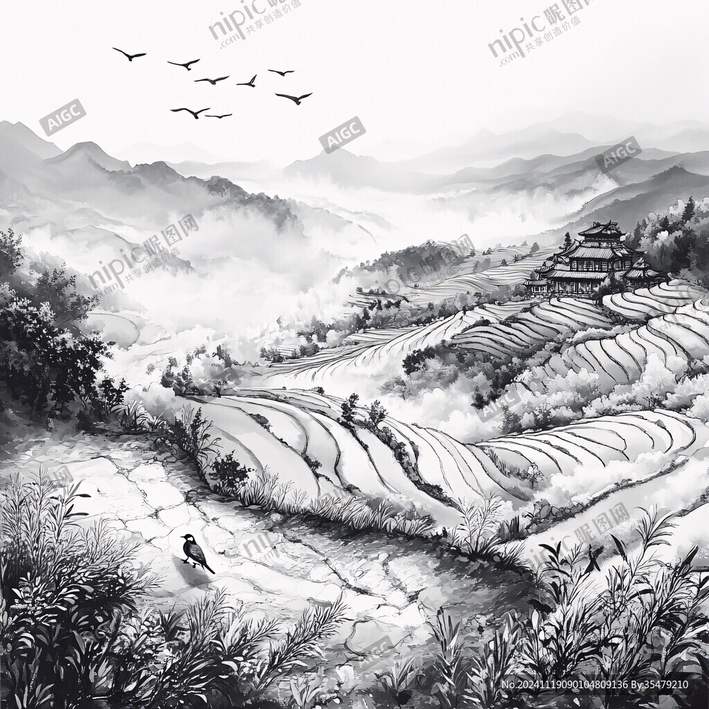 华南插画华南水墨山水