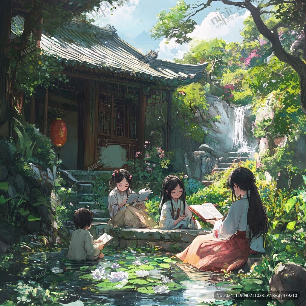 古风庭院插画