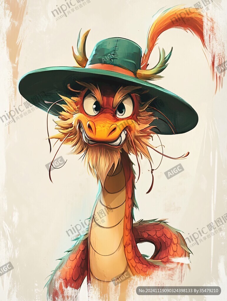 手绘小龙插画