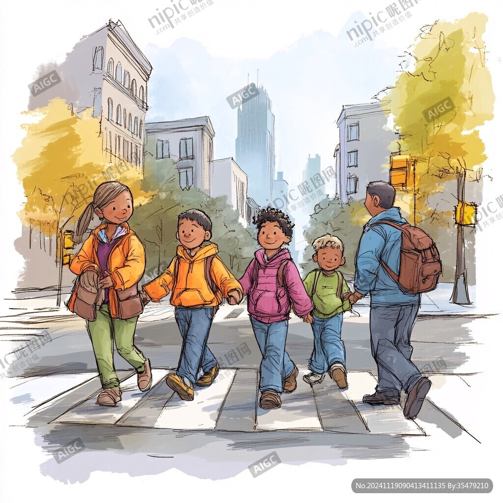 马路散步赏学插画