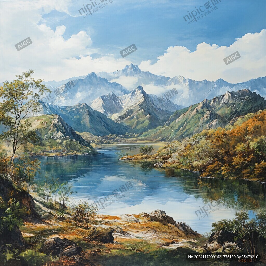 油画山水风景