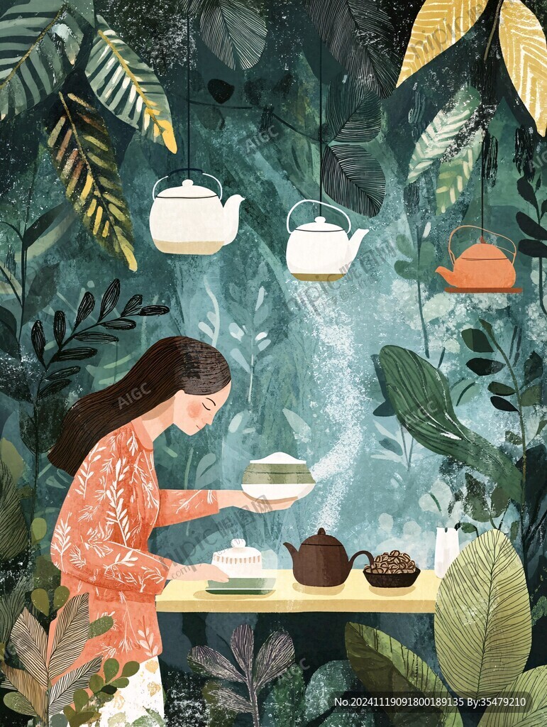 茶叶女孩插画