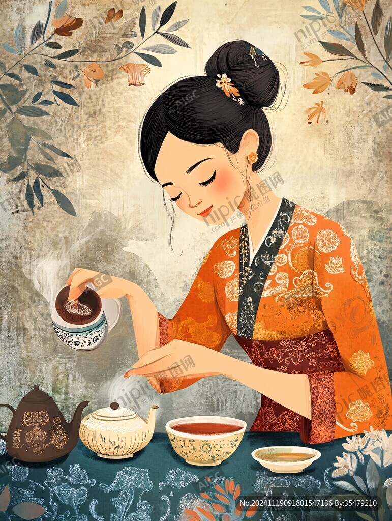 茶女插画