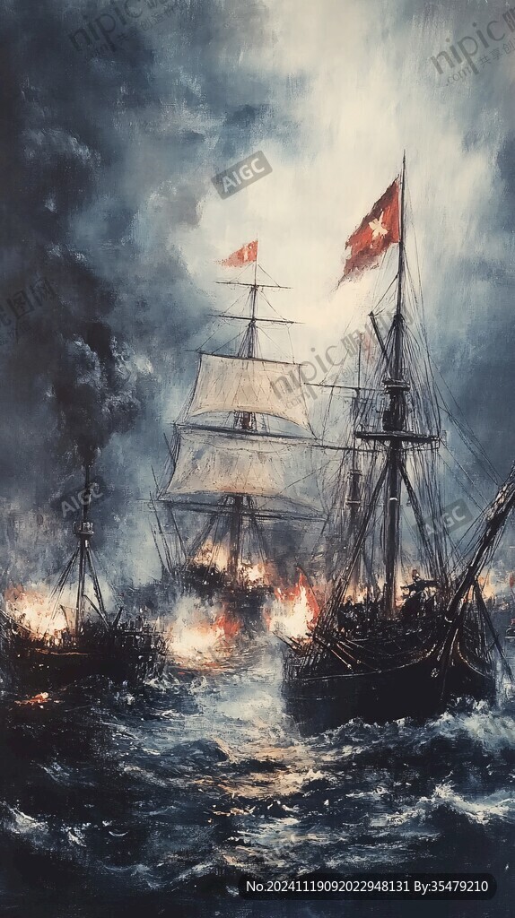 鸦片战争海战油画