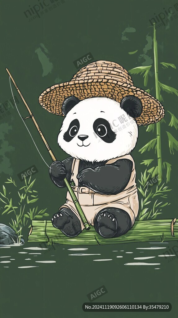 熊猫竹笋插画