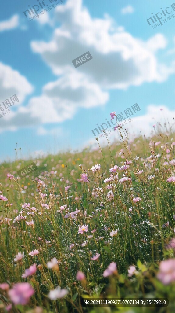 仰望蓝天白云鲜花