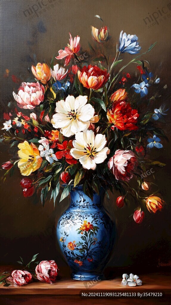 花瓶装饰花艺油画