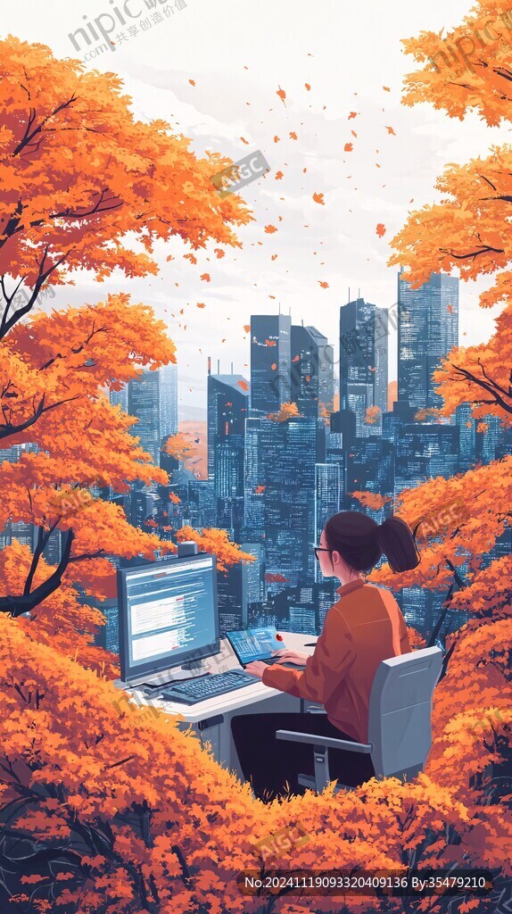 秋天治愈插画