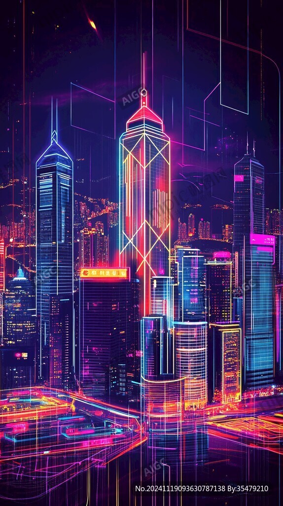 炫彩渐变城市插画