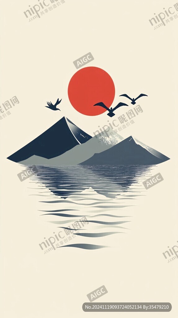 日出飞鸟太阳红日群山