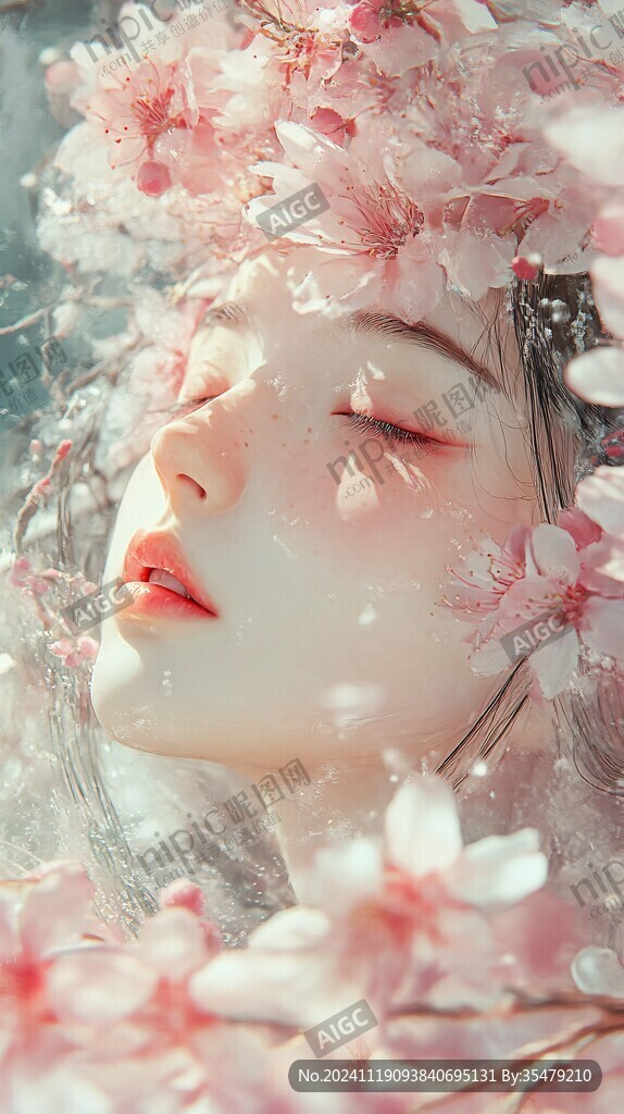 桃花美人插画