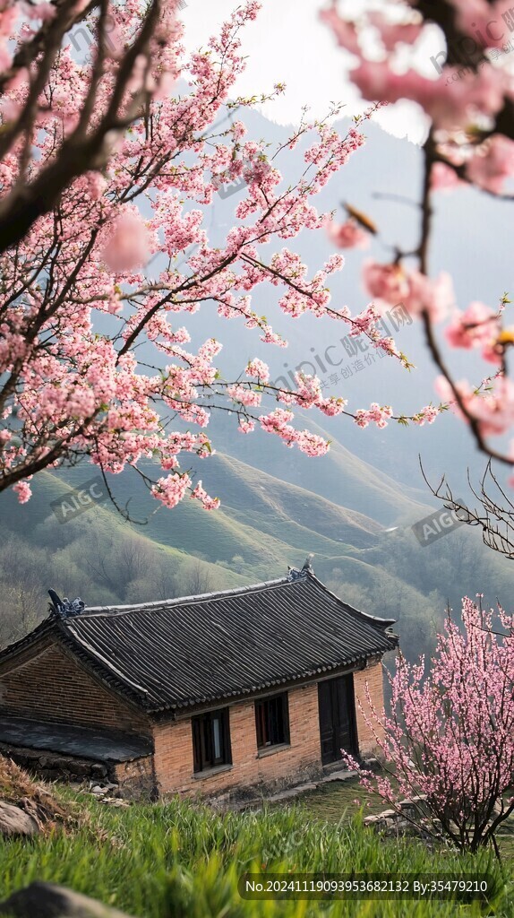 桃花丛中的小屋