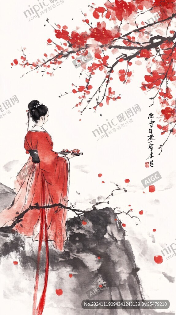 红衣美人插画