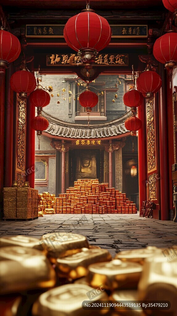 古代迎春纳财场景