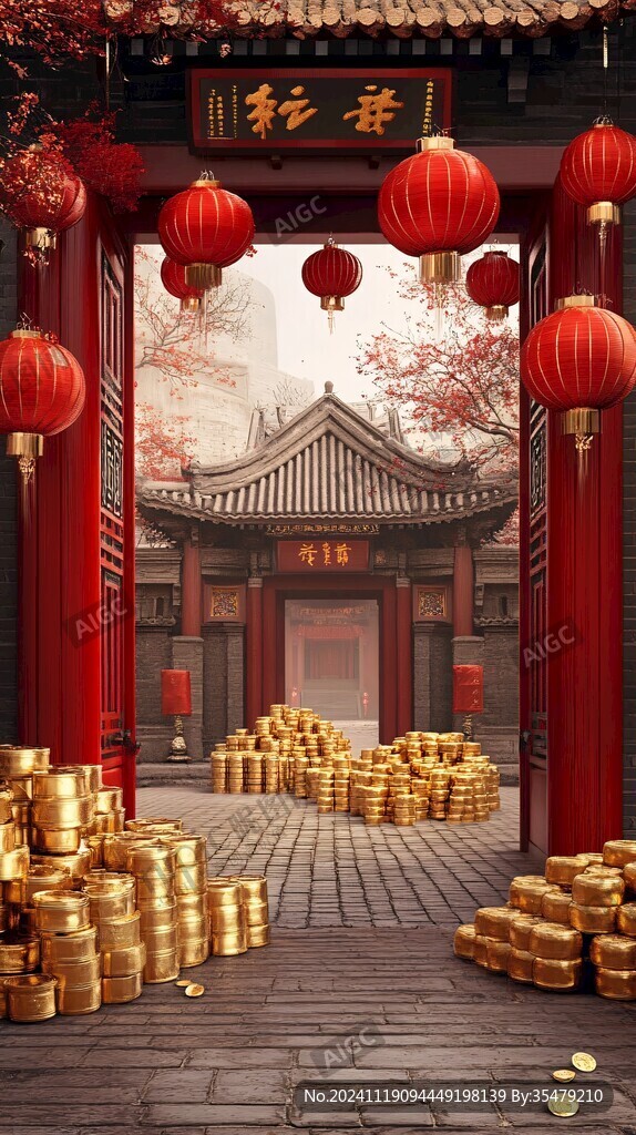古代迎春纳财场景