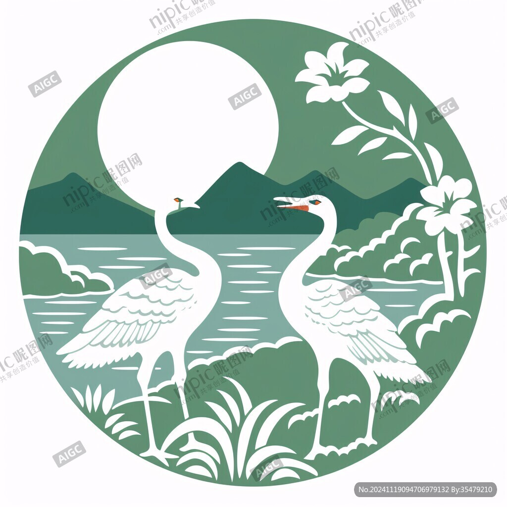 圆形松鹤延年插画