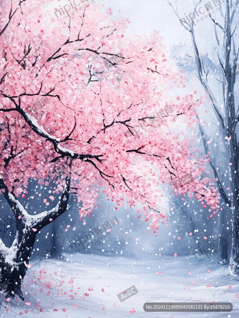 冰雪红梅插画