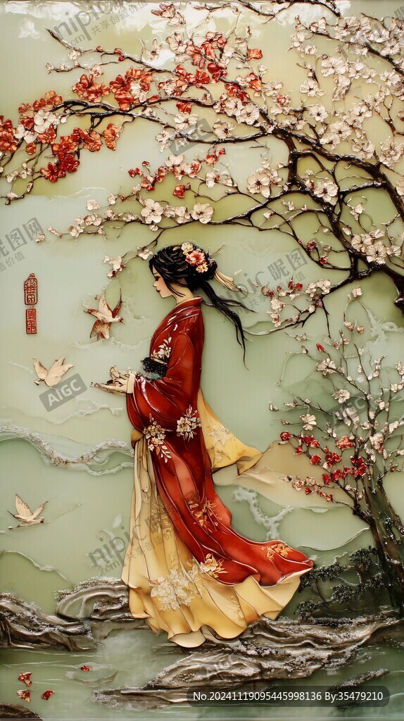 宫廷美女仕女图杏花