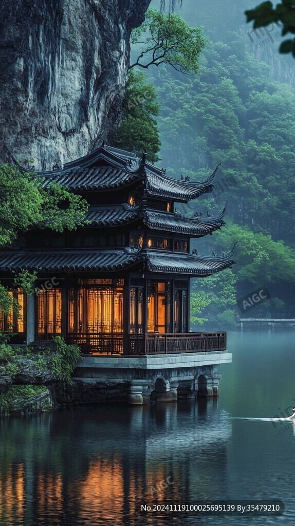 山水楼阁雅致意境风