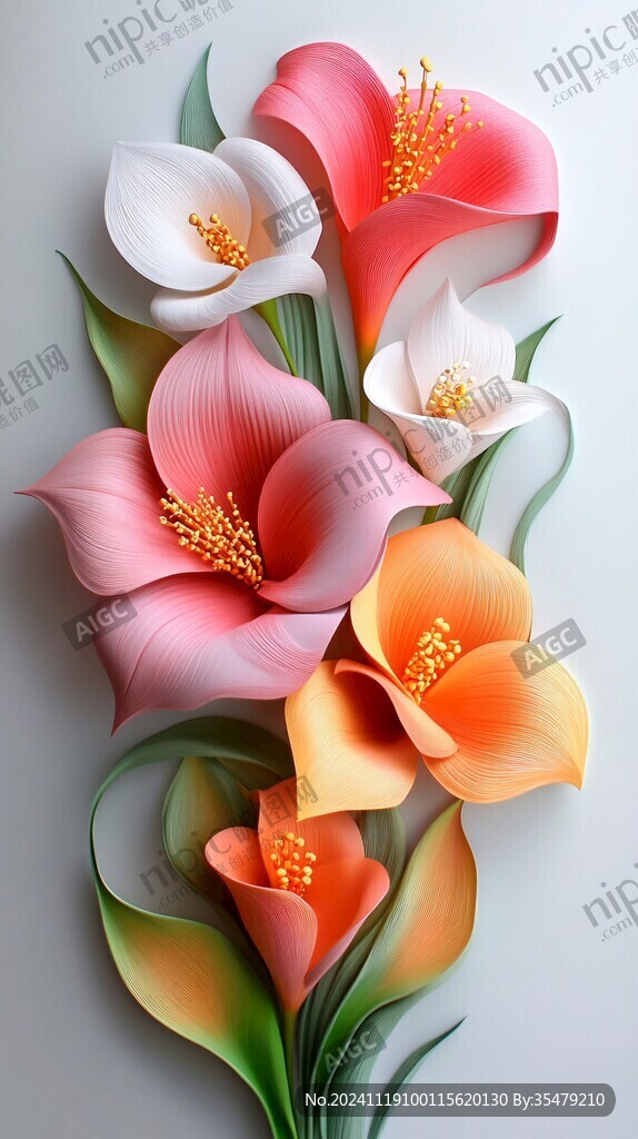 3d浮雕缤纷花卉
