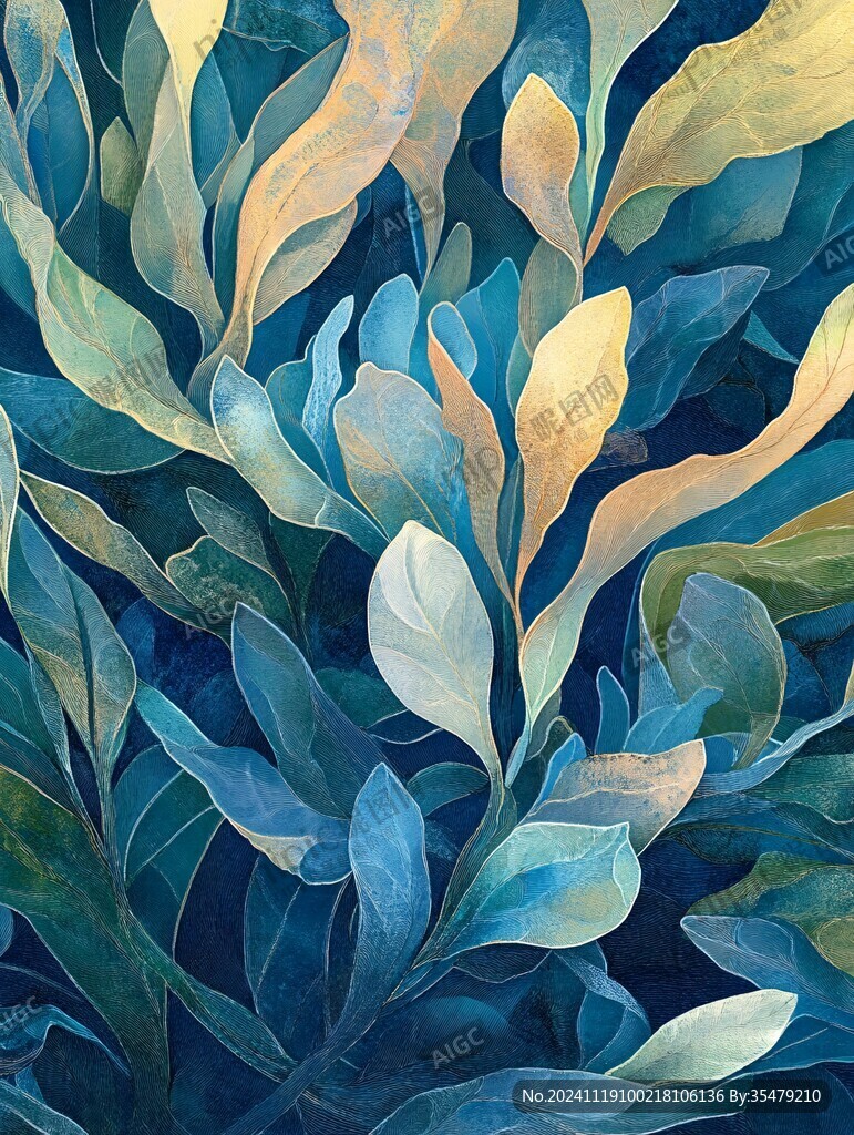 蓝色树叶装饰画