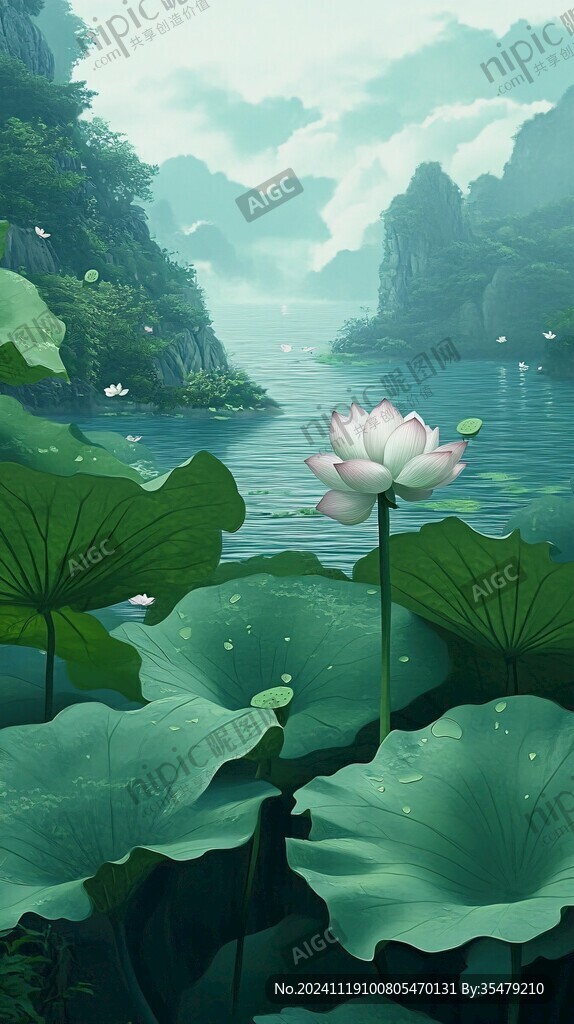 禅意山水荷花