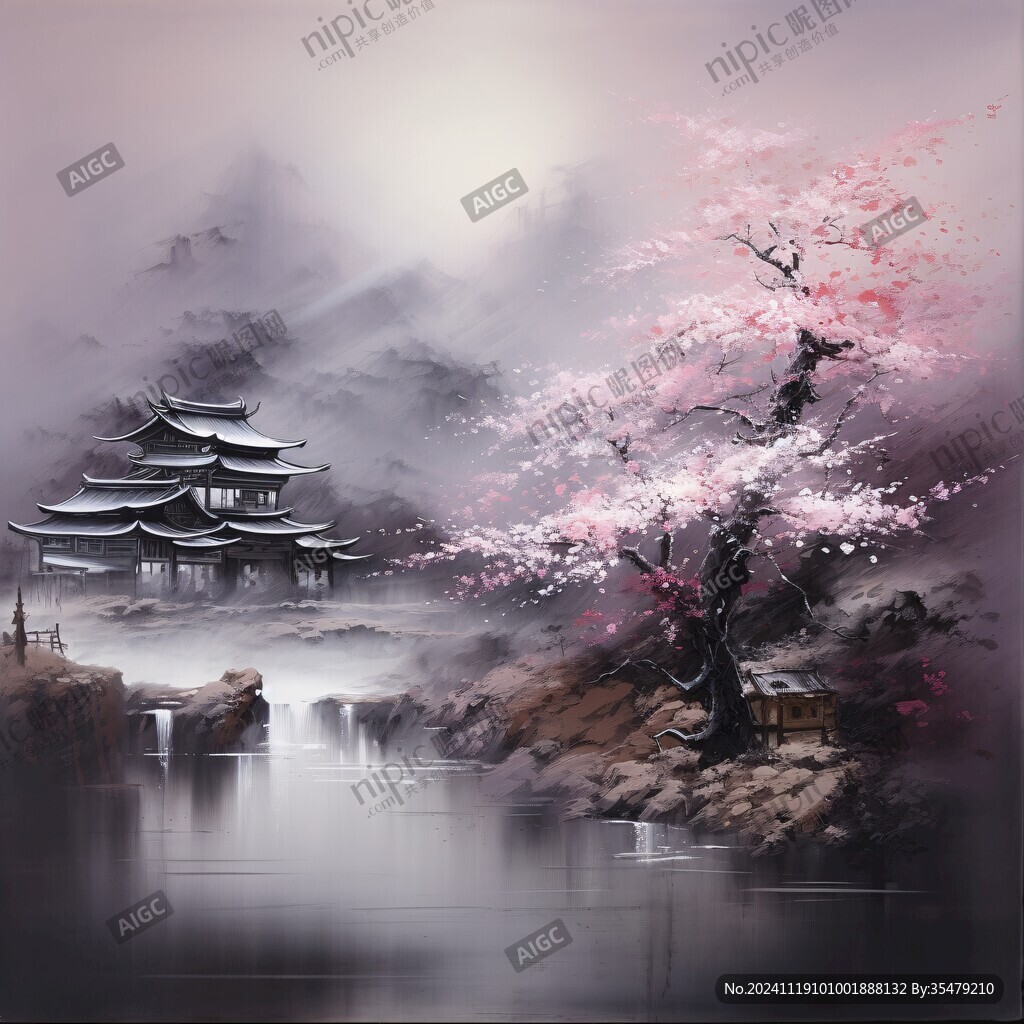 楼阁山水意境画