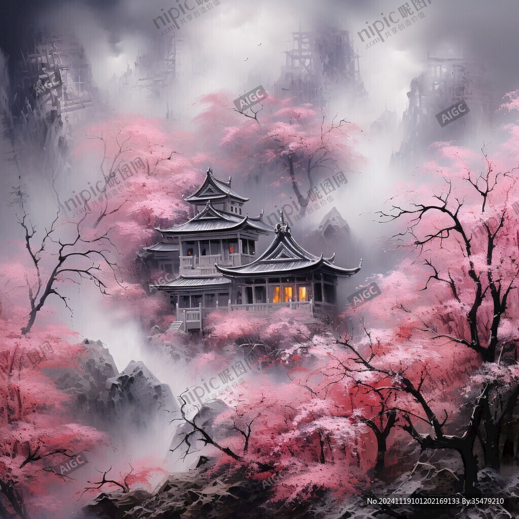 楼阁山水意境画