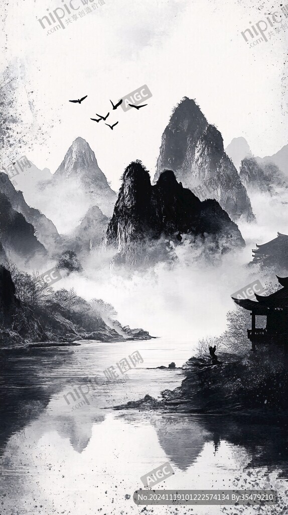 意境古风山水插画