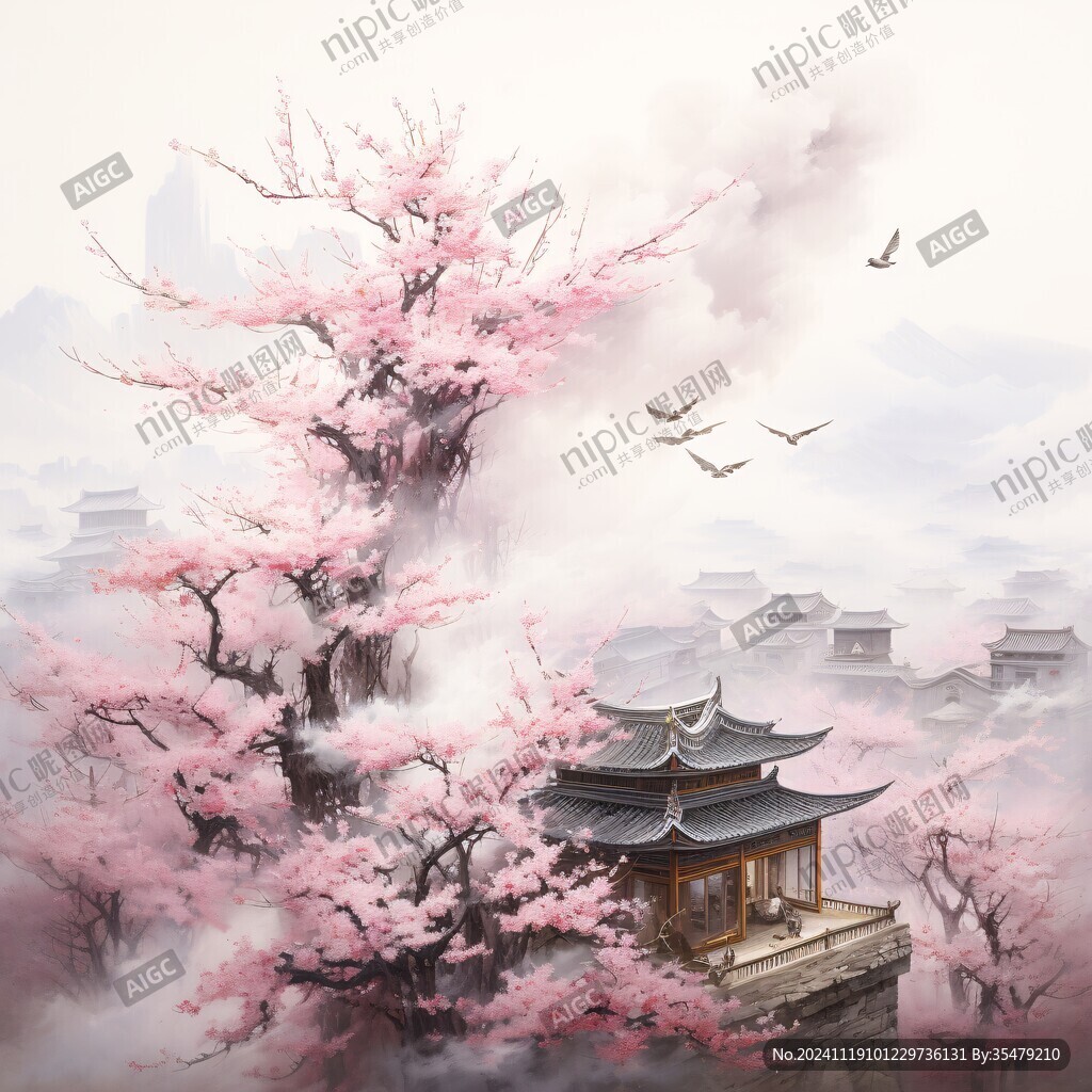 桃花源记古风山水插画
