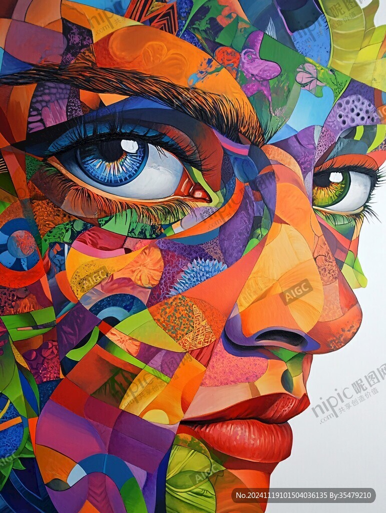 人脸色块拼接装饰画