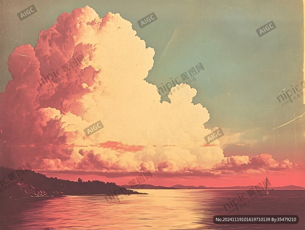 海天一色水彩画